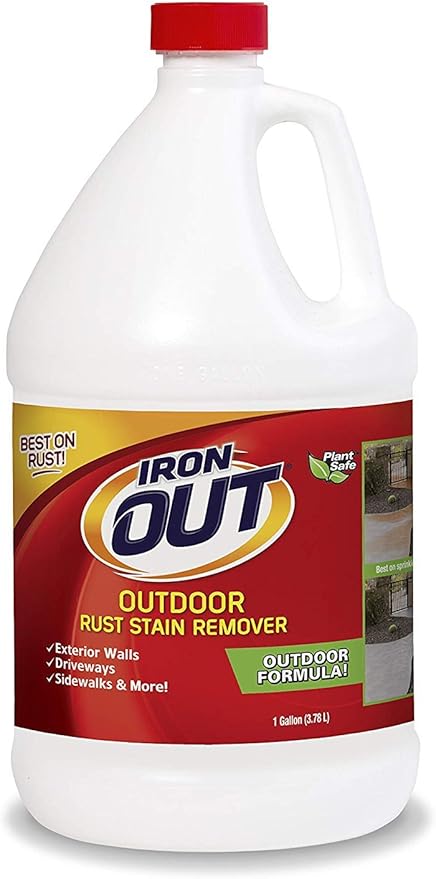 Iron OUT Liquid Rust Stain Remover, Pre-mixed, Quickly Removes Rust Stains from Concrete, Vinyl and Other Outdoor Surfaces, No Scrubbing, Safe to Use, 1 Gallon, 4 Pack