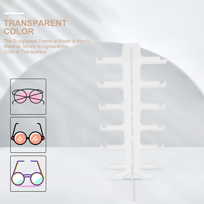 PRETYZOOM Multi-Tier Glasses Display Stand 6-Layer Plastic Sunglasses Storage Holder Rack Eyewear Organizer for Home and Retail Use