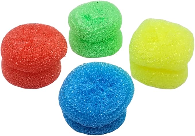 Handy Housewares Durable Non-Scratch Nylon Scouring Pads | Round All-Surface Cleaning Pads | Multi-Use Kitchen Scrubbers | Safe for Non-Stick Cookware | 8-Pack Random Colors