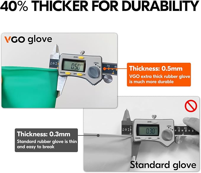 Vgo... 10-Pairs Reusable Household Gloves, Rubber Dishwashing gloves, Extra Thickness, Long Sleeves, Kitchen Cleaning, Working, Painting, Gardening, Pet Care (Size L, Green, HH4601)