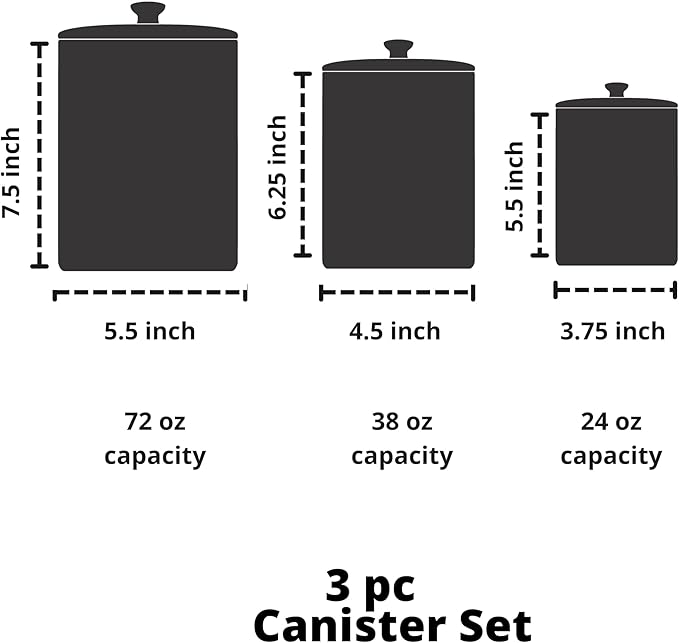 10 Strawberry Street CAN WHT Kitchen Canister Set, 3 Piece, Tide White