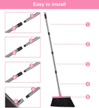 KeFanta Heavy Duty Broom, Outdoor Broom with 54.7" Long Handle, Commercial Brooms for Sweeping Outdoor Concrete Courtyard Garage Patio Indoor Home Floor Kitchen Office Lobby