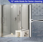HOME SO Shower Squeegee for Glass Doors – Stainless Steel Squeegee with Adhesive Hooks - Window, Floor & Car Squeegee, Multi-Purpose Bathroom, Mirror & Tile Cleaner - Bathroom Essentials - Chrome 12"