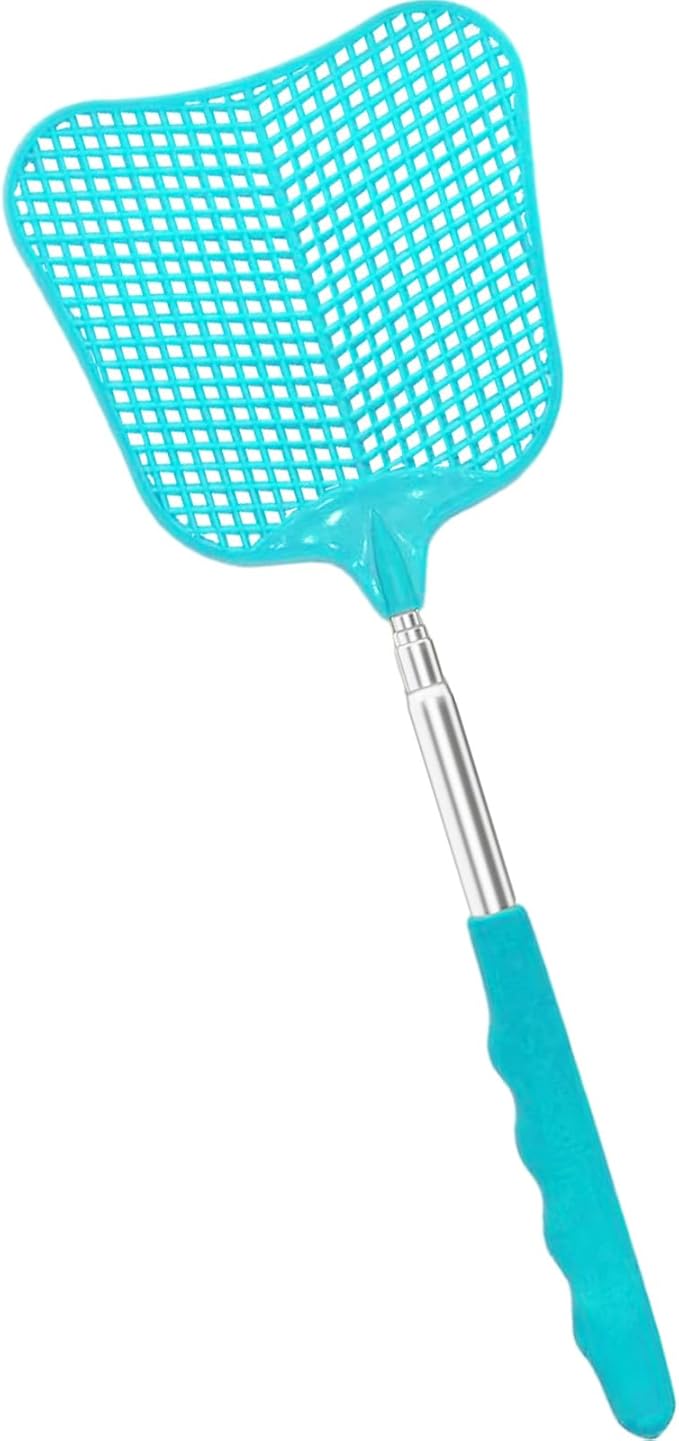 MYSTICHOME Fly Swatter 1 PCS, Durable Heavy Duty Plastic Fly Swatters, Stainless Steel Telescopic FlySwatter for Indoors/Outdoor/Kitchen/Garden (Blue)