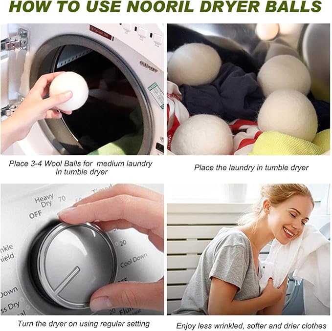 Wool Dryer Balls Reusable Laundry Dryer Balls Natural Fabric Softener Dryer Sheets Replacement for Reducing Clothing Static and Wrinkles, Set of 6PCS