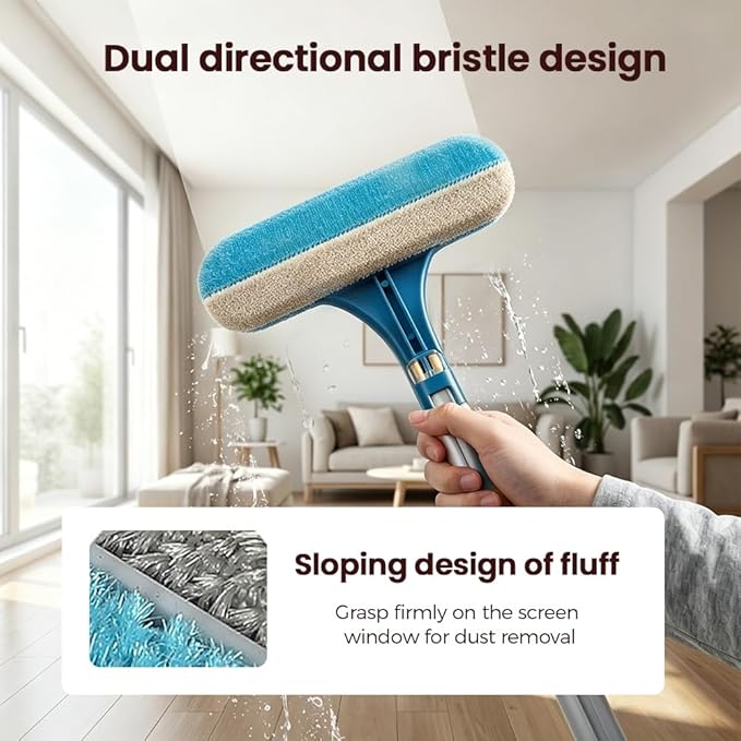 Window Screen Cleaning Brush,2 in 1 Window Screen Cleaner Tool with Squeegee,Mesh Screen Cleaner,Multi-Purpose Cleaning Brush for Patio, Door, Porch Screens (2 Yellow)