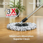 Thunder Mop Spin System - Double-Sided - 2 Compact Stackable 6L Buckets, Microfiber Head, Stainless Steel Wringer, Antifungal Quick-Dry Cleaning, Soap Dispenser, 3 Free Refills (Black/Pink)