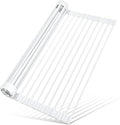 MERRYBOX Roll Up Over The Sink Dish Drying Rack Silicone Wrapped Foldable, Heat-Resistant, Anti-Slip Sink Rack Multipurpose Dish Drainer for Kitchen Sink Counter - White, 17.5" x 11"
