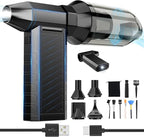 Preciva 2-in-1 Compressed Air Duster, 180,000 RPM High-Speed Turbo Electric Duster & Vacuum with 3-Second Deep Cleaning, Rechargeable Battery, 6 Attachments and LED Light for Keyboard, PC, Car, Home