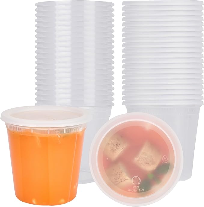 Restaurantware Plastic Food Container 100 Pack of 32 oz Clear Microwave-Safe Storage Container With Lid Leakproof Round Shape Disposable Freezer-Safe