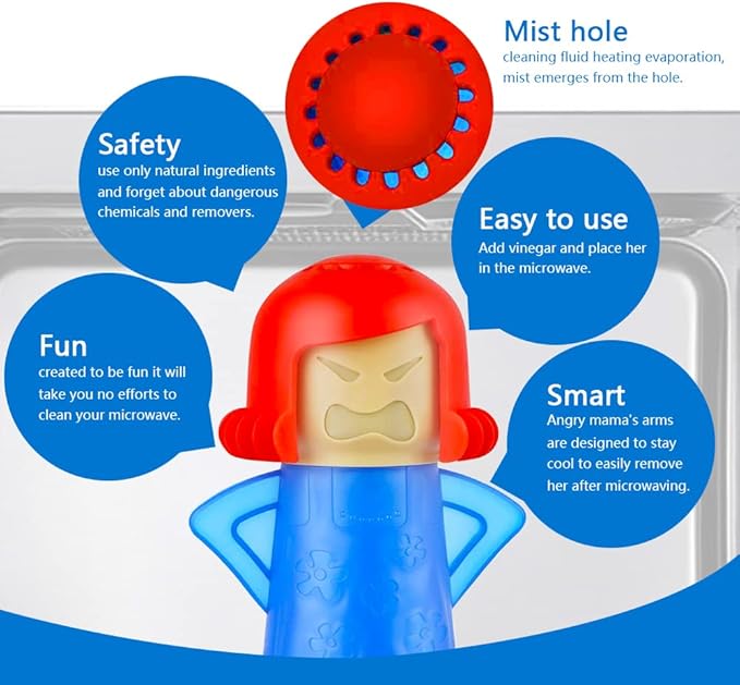 Abnaok Microwave Cleaner, 2 PCS Angry Mama Microwave Cleaner Microwave Oven Steam Cleaner Easily Clean in Minutes Cleans Add Vinegar and Water for Home or Office with English Manual