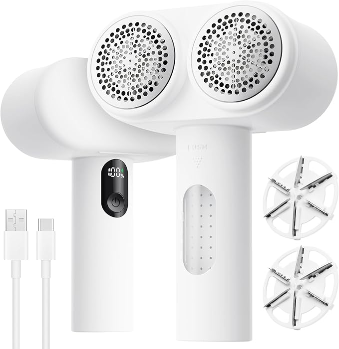 Mosthink Fabric Shaver, 2-In-1 Electric Lint Shaver & Brush, Dual-Head Lint Remover for Clothes Couch Furniture | 3-Speed Fuzz & Pilling Remover | Sweater Shaver with LED Display | Type-C Rechargeable