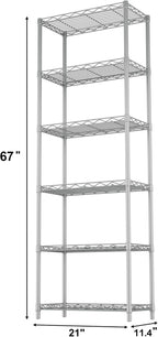 HOMEFORT 6-Tier Wire Shelving, 6 Shelves Unit Metal Storage Rack, Closet Shelves for Kitchen, Pantry, Closet, Bathroom, 14" D x 21" W x 75.6" H (Grey)