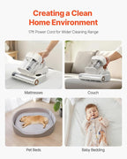 VEVOR Mattress Vacuum Cleaner, 550W Bed Vacuum Cleaner with 18Kpa Powerful Suction and Dual Dust Bin, HEPA Filter & Heating, Ultrasound Tech & Cleaning Lights, Handheld for Bed, Sofa, Corded, White