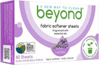 Beyond Fabric Softener Sheets (8 boxes of 80 sheets) - Lavender Scent - Eco-Friendly Plant-Based Dryer Sheets. Removes Static Cling. Recyclable Packaging.