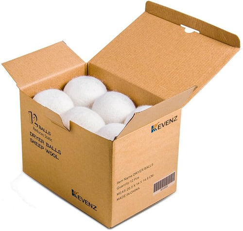 12-Pack Kevenz XL Premium Australian Wool Dryer Balls,Reusable Organic Natural Fabric Softener and Static Reducer Ball (White,12-Pack)