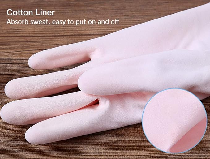 Alimat PluS 3 Pack Reusable Cleaning Gloves Latex Free, Dishwashing Gloves with Cotton Flock Liner and Embossed Palm, Waterproof Household Gloves for Laundry, Gardening (Large)