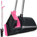 Broom and Dustpan Set, Long Handle Lightweight Dustpans with Broom Combo for Home, Indoor&Outdoor Sweeping for Home Room Kitchen Office Lobby (Black Pink)