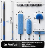 36ft High Ceiling Duster Kits with 5-30ft Heavy Duty Extension Pole - Fan Blade Cleaner, Cobweb Remover & Blue Window Squeegee Kit, Washable Dust Brush for High Roof and Glass Surfaces