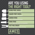 AMES 2531900 16-Inch Tempered Steel Drain Spade with Fiberglass Handle, 47