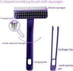 Oiyaku Multi-Purpose Cleaning Brush Stiff-Bristle Kitchen Cleaning Brush with Squeegee, Debris Picker and Scraper, Suitable for Bathroom, Floor and Window, Sink, Bathtub and Tile Grout Cleaning Tools