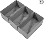 Bructhun Sock Drawer Organizer 3 Pack - Collapsible Fabric Storage Bins for Underwear Divider, Small Closet Organizers with 3 Compartments, Gray