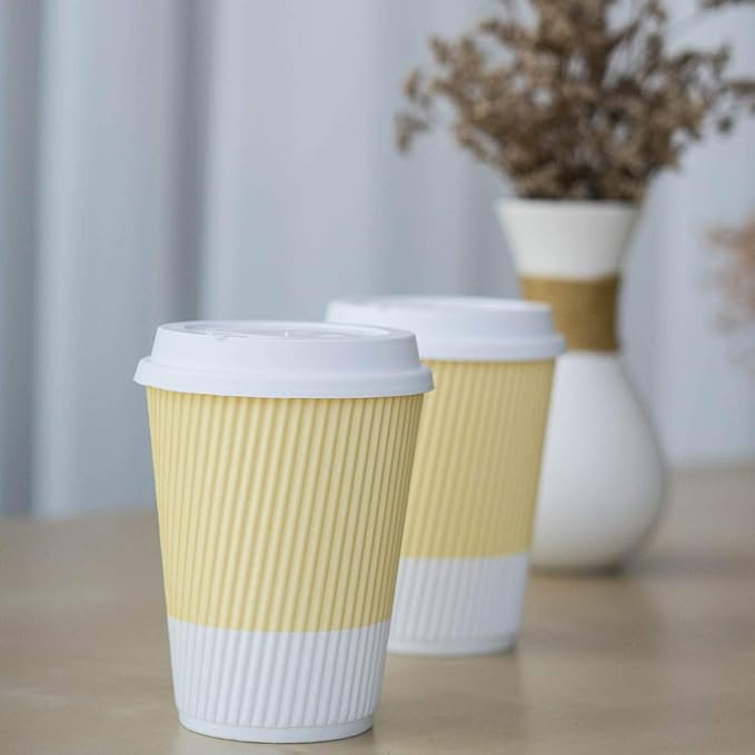 Disposable Coffee Cups With Lids - (80 set) 12 oz To Go Coffee Cups With Resealable Lids Prevent Leaks! Travel Insulated For Hot Beverages. Will Not Bend With Heat Or Burn Fingers!
