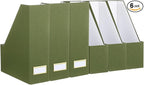 Gueevin Set of 6 Magazine File Holder Stylish Sturdy Cardboard File Boxes Desk Magazine Organizer Rack with Gold Label Holder to Organize Your Desk or Shelves for Home Classroom Office Library(Green)