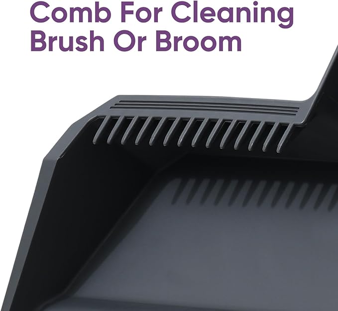 Superio 3-Pack Wide Plastic Dustpan with Comb - 16" Wide, Rubber Lip, Broom Handle Clip, Grey