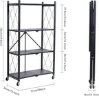 BRIAN & DANY 4-Tier Foldable Storage Shelves with Wheels, Folding Metal Rack Shelving Unit, Heavy Duty No Assembly Organizer Shelf for Garage, Kitchen, Basement, Pantry, Black