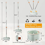Flat Floor Mop and Bucket System Set with Wringer, Spin Mop and Bucket Separate Clean and Dirty Water with Self Separation for Hardwood, Laminate, Tile, Floor Cleaning, Wet and Dry Use, LightCyan