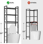 Kalrin Over The Toilet Storage with X Shape Side Guardrail, 3-Tier Over Toilet Storage Rack with Drain Basket, Freestanding Bathroom Organizer for Balcony Laundry, Pure Black