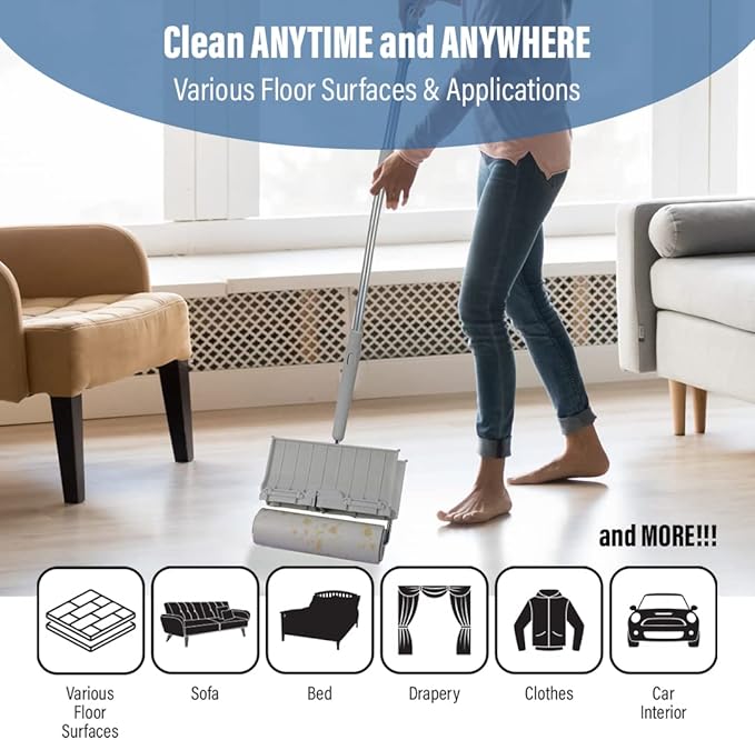 KN Flax Aegis Giant Pet & Home Lint Roller Pet Hair Large Lint Roller with Extendable Long Handle, 6.3” Width with 240 Adhesive Extra Sticky Sheets for Furniture Carpet Floor and Curtains