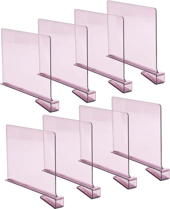 Sooyee 8 Pack Violet Clear Acrylic Shelf Dividers, Perfect Perfect for Closets Kitchen Bedroom Shelving Organization to Organize Clothes Closet Shelves, Books,Towels and Hats, Purses Separators