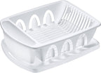 Tribello Sink Dish Drying Rack, Large Heavy Duty Hard Plastic Sink Set with Drainer (White) - Made in USA