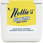 Nellie's Dish Butter - Zero-Waste Alternative to Liquid Dish Soap with Reusable Ceramic Container (White) - Light Lemongrass Scent - Plastic-Free Dishwashing - (Made in Canada)