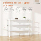 34" Widening Design Shoe Rack for Closet 16 Pairs Small Spaces Non-Woven 3 Tier Shoe Organizer Stackable Metal Shoe Shelf for Entryway, Bedroom White