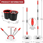 Mop Bucket with Wringer Set, 360 Rotation Mop Bucket Systerm for Floor Cleaning with 3 Microfiber Mop Head for Office and Home Use, Black (20QT)