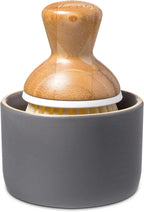 Full Circle Bubble Up Bamboo Dish Brush & Ceramic Soap Dispenser – Family Safe, Formaldehyde-Free – Kitchen Scrub Brush for Dishes, Nonstick & Cast Iron, Gray
