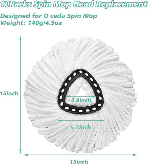 16 PCS Spin Mop Replacement Head,100% Microfiber Mop Heads Replacements Compatible with Triangle Spin Mop,360 Degree Round Spin Mop Replacement Head for Easy House Cleaning Floor Mopping