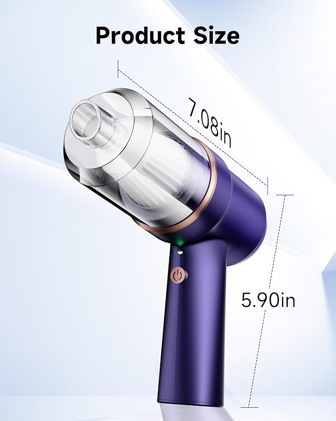 Mini Vacuum Cleaner Cordless with LED Light | 15000 Pa Hand Vacuum Cordless Rechargeable - Portable 3-in-1 Powerful Car Vacuums with Multi-Nozzles for Car, Home, Pet Hair, Blue