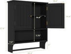 Smuxee Black Bathroom Cabinet Wall Mounted with Towels Bar, Medicine Cabinet with 2 Door Adjustable Shelves, Over Toilet Cabinet for Bathroom Laundry Room Kitchen
