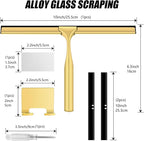 Shower Squeegee for Glass Doors,10 Inch Stainless Steel Squeegee for Shower Glass with Storage Hook, Shower Squeegee for Tile Shower Walls, Window Mirror Squeegee and Car Glass (Gold)