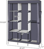 Portable Closet Wardrobe,71'' Closet Storage Organizer Rack with Shelves and Cover for Hanging Clothes, Non-Woven Fabric, Quick and Easy to Assembly (Gray)