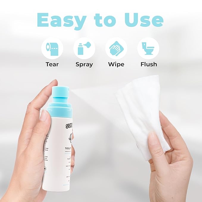 Toilet Paper Spray - 2 Pack (2 X 2.7 fl oz./600+ Wipes) Cleansing & Soothing Flushable Wipes Alternative - Witch Hazel, Aloe Vera & Peppermint Essential Oil - Travel Size
