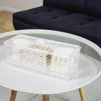 ZEXALOR Clear Bathroom Dresser Organizer - Cotton Ball Swab Holder with 3 Divided Compartments&Lid, , Waterproof Transparent Small Plastic Storage Containers, Vanity Makeup Organization