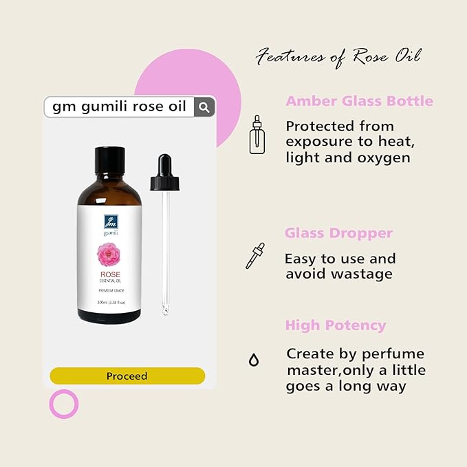 Rose Essential Oil, Home Fragrance Scent Oil for Diffuser, Skin, Hair, Candle, Soap, Dryer Balls, Laundry - 3.38 oz/100ml