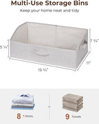 StorageWorks Closet Storage Bins, Trapezoid Organizer Box for Shelves, Fabric Clothes Bin, Foldable Organizing Baskets with Handles, Large, Khaki and Beige Stripes, 3-Pack
