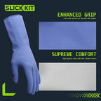 Rubber Kitchen Cleaning Gloves, Reusable Dishwashing Gloves, Non-Slip, with Flocked Liner, 3 Pairs (Pink+Yellow+Blue) (Large)