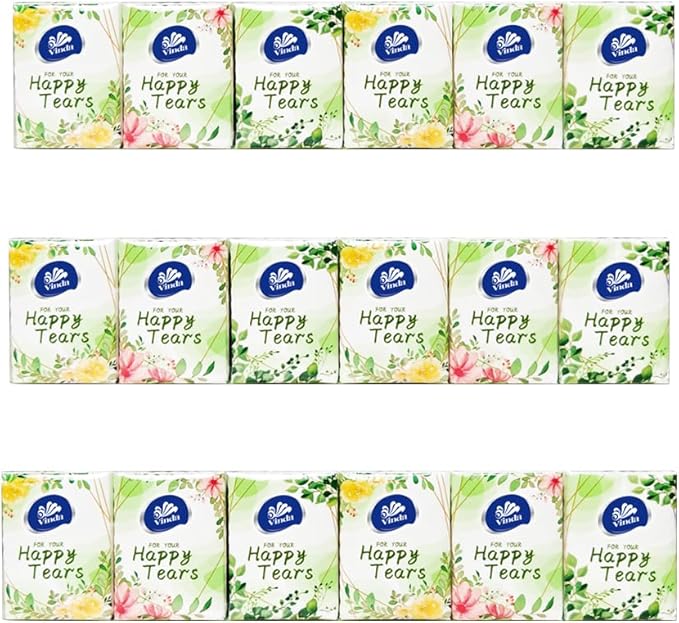 Vinda 3-Ply Mini Pocket Tissues, Portable Series Facial Tissue Travel Size for Happy Tears Wedding Party (36 Packs of 10 Tissues)